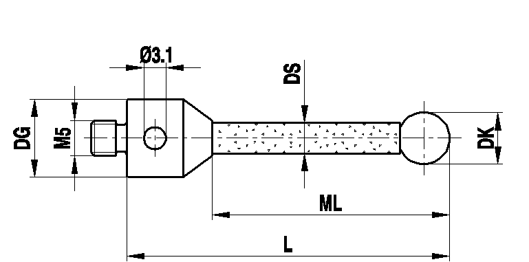 M5 рубиновый шарик Ø9 мм, керамический стержень, L 64.5 мм, ML 51.5 мм, для систем ZEISS A-5555-0045